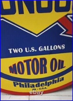 Sunoco Motor Oil Pure Porcelain Enamel Heavy Metal Sign 30 Inches Single Side