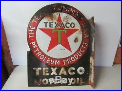 TEXACO 1930s Motor Oil The Texas Co, Dbl Sided 18 x 22 Porcelain Oil Sign