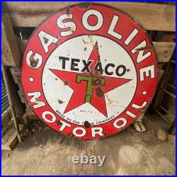 TEXACO Gasoline Motor Oil Porcelain Sign 42in Round Vintage 1931 Original