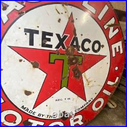 TEXACO Gasoline Motor Oil Porcelain Sign 42in Round Vintage 1931 Original