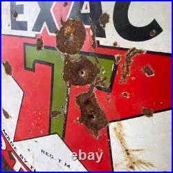 TEXACO Gasoline Motor Oil Porcelain Sign 42in Round Vintage 1931 Original