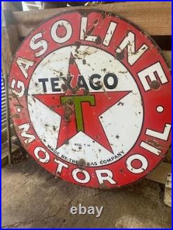 TEXACO Gasoline Motor Oil Porcelain Sign 42in Round Vintage 1931 Original