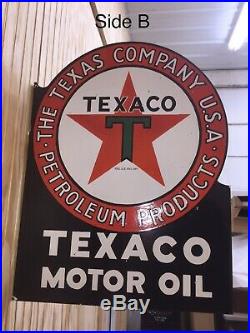 TEXACO MOTOR OIL FLANGE PORCELAIN THE TEXAS COMPANY USA PETROLEUM PRODUCTS Sign