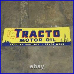 TRACTO 1940's 50's MOTOR OIL GAS DEALER STORE SIGN TIN USED BENT 35.5. X11.5