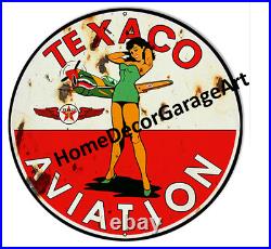 Texaco Aviation Motor Oil & Gas Metal Sign, Aged or New Style, Garage Art HDGA