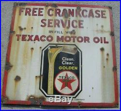 Texaco Crankcase Motor Oil Gasoline Station Porcelain Sign Original 1940's