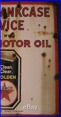 Texaco Crankcase Motor Oil Gasoline Station Porcelain Sign Original 1940's