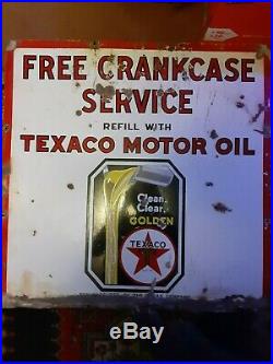 Texaco Crankcase Motor Oil Gasoline Station Sign Original Porcelain Advertising