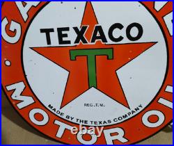 Texaco Gasoline Motor Oil Porcelain Enamel Sign 19.5 x 17 Inches 2 Sided Texaco Gasoline Motor Oil Porcelain Enamel Sign 19.5 x 17 Inches 2 Sided