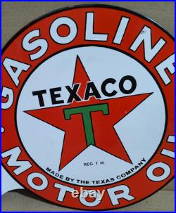 Texaco Gasoline Motor Oil Porcelain Enamel Sign 19.5 x 17 Inches 2 Sides