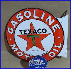 Texaco Gasoline Motor Oil Porcelain Enamel Sign 19.5 x 17 Inches 2 Sides