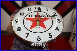 Texaco Green T Motor Oil & Gasoline Gas Station 15 Lighted Metal Pam Clock Sign