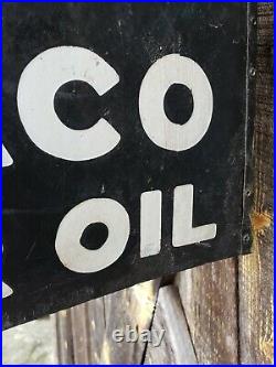 Texaco Motor Oil Flange Sign. Porcelain. Double Sided. 23inx18in