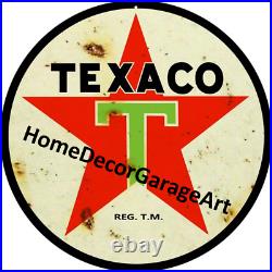 Texaco Motor Oil & Gas Round Metal Sign, Aged or New Style, Garage Art HDGA