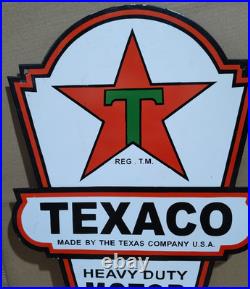 Texaco Motor Oil Porcelain Enamel Sign 24 x 16 Inches 2 Sides