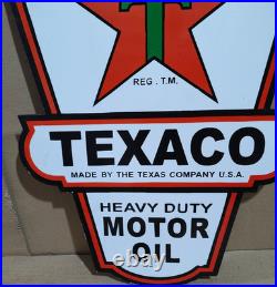 Texaco Motor Oil Porcelain Enamel Sign 24 x 16 Inches 2 Sides