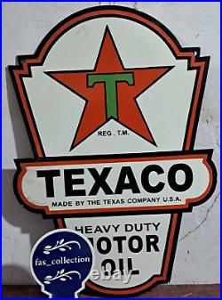 Texaco Motor Oil Porcelain Enamel Sign 24 x 17 Inches 2 Sided