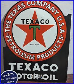 Texaco Motor Oil Porcelain Enamel Sign 27 x 23 Inches 2 Sided