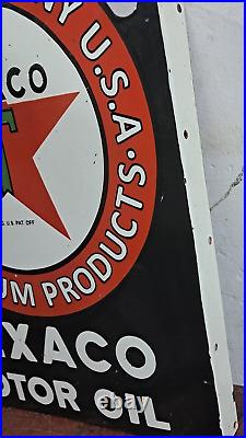 Texaco Motor Oil Porcelain Enamel Sign 27 x 23 Inches 2 Sided