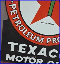 Texaco Motor Oil Porcelain Enamel Sign 27 x 23 Inches 2 Sided