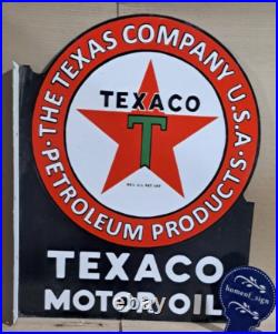 Texaco Motor Oil Porcelain Enamel Sign 36 x 27 Inches 2 Sided