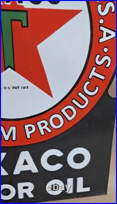 Texaco Motor Oil Porcelain Enamel Sign 36 x 27 Inches 2 Sided