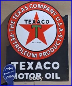 Texaco Motor Oil Porcelain Enamel Sign 36 x 27 Inches 2 Sided