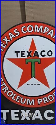 Texaco Motor Oil Porcelain Enamel Sign 36 x 27 Inches 2 Sided