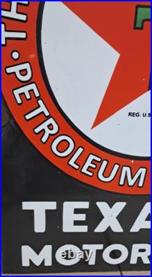 Texaco Motor Oil Porcelain Enamel Sign 36 x 27 Inches 2 Sided
