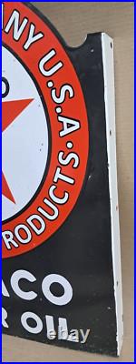 Texaco Motor Oil Porcelain Enamel Sign 36 x 27 Inches 2 Sided