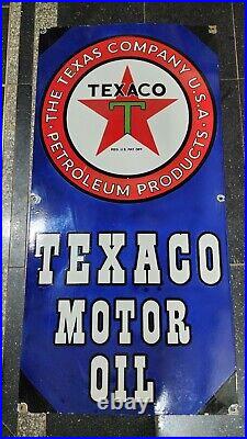 Texaco Motor Oil Porcelain Enamel Sign 48 X 24 Inches