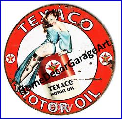 Texaco Motor Oil, Round Metal Sign, Garage Art HDGA