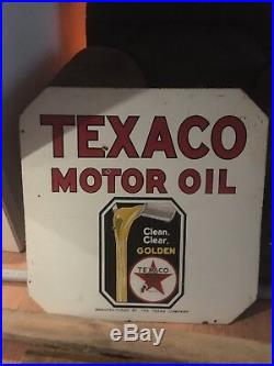 Texaco Motor Oil Vintage Porcelain Enamel Sign Made In U. S. A Double Sided Rare