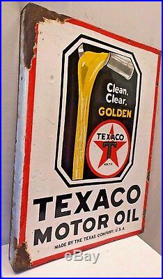 Texaco Motor Oil Vintage Porcelain Enamel Sign Made In U. S. A Double Sided Rare