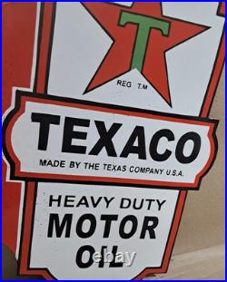 Texaco Motor Oil porcelain Enamel Sign 24 x 14 Inches 2 Sided