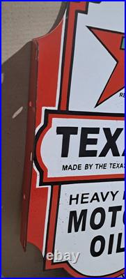 Texaco Motor Oil porcelain Enamel Sign 24 x 14 Inches 2 Sided