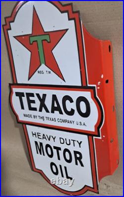 Texaco Motor Oil porcelain Enamel Sign 24 x 14 Inches 2 Sided