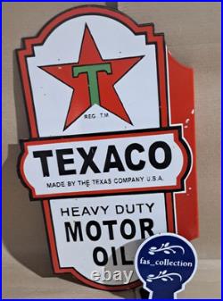 Texaco Motor Oil porcelain Enamel Sign 24 x 14 Inches 2 Sided
