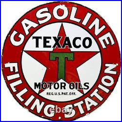 Texaco Motor oil Porcelain Enamel Heavy Metal Sign 42 Inches Double Side