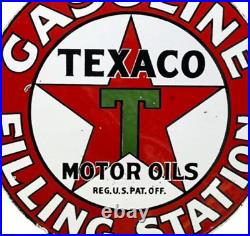 Texaco Motor oil Porcelain Enamel Heavy Metal Sign 42 Inches Double Side