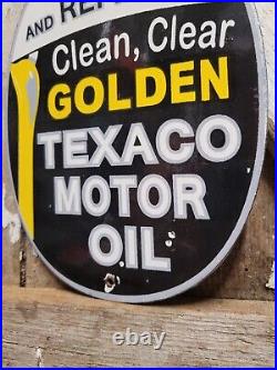 Texaco Vintage Porcelain Sign Golden Motor Oil Service Gas Station Garage Texas