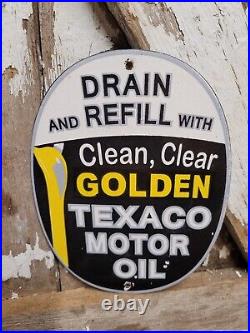 Texaco Vintage Porcelain Sign Golden Motor Oil Service Gas Station Garage Texas