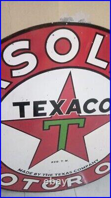 Texaxo Motor Oil Porcelain Enamel Heavy Metal Sign 42 Inches Double Side