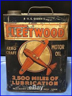 Two Gallon Fleetwood AeroCraft Motor Oil Can 2 Gallon Gas Station Sign As Is