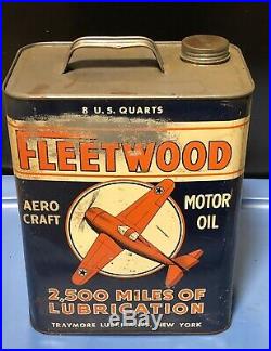 Two Gallon Fleetwood AeroCraft Motor Oil Can 2 Gallon Gas Station Sign As Is