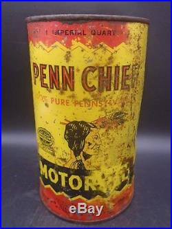 ULTRA RARE 1930's VINTAGE PENN CHIEF MOTOR OIL IMPERIAL QUART CAN PATRON OIL CO