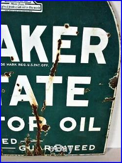 VINTAGE 1930's QUAKER STATE motor oil 2 SIDED 29 PORCELAIN METAL sign