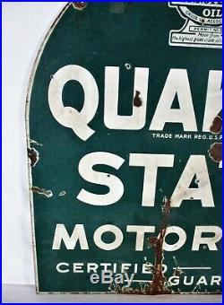 VINTAGE 1930's QUAKER STATE motor oil 2 SIDED 29 PORCELAIN METAL sign