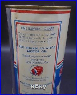 VINTAGE 1940's RED INDIAN AVIATION MOTOR OIL IMPERIAL QUART CAN McCOLL-FRONTENAC