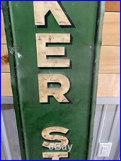 VINTAGE 1947s EMBOSSED QUAKER STATE MOTOR OIL ADVERTISING SIGN 6' X 1' APROX